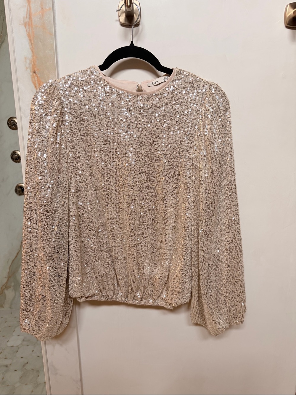 Dex Champagne Sequin Puff-Sleeve Top